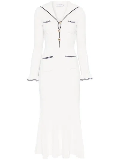 Self-portrait Self Portrait Ribbed Maxi Dress In White