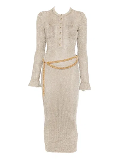 Self-portrait Ribbed Midi Dress In Brown