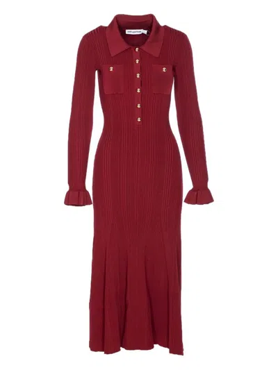 Self-portrait Ribbed Midi Dress In Red