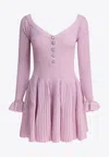 Self-portrait Jeweled Button Off-shoulder Pleated V-neck Dress In Pink