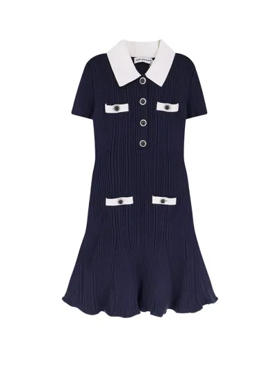 Self-portrait Ribbed Mini Dress In Blue