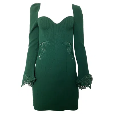 Self-portrait Ribbed Mini Dress In Green Viscose