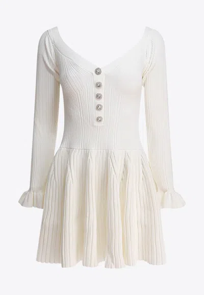 Self-portrait Ribbed Mini Dress In White