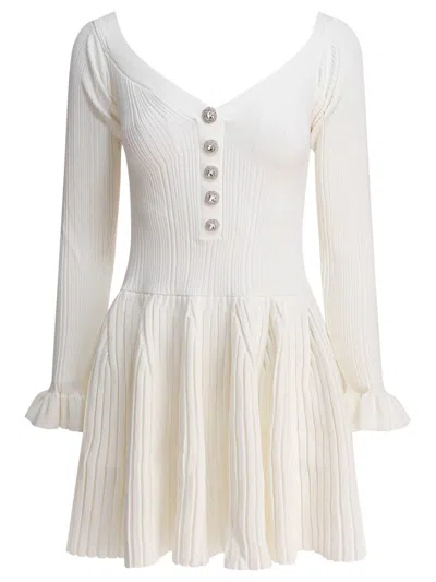 Self-portrait Ribbed Mini Dress With Pleated Skirt In White