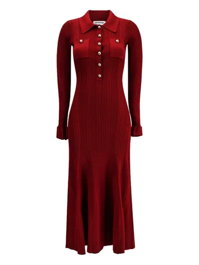 Self-portrait Self Portrait Burgundy Ribbed Knit Midi Dress In Red