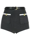 Self-portrait Ribbed Stretch Viscose Blend Shorts With Contrast Trim In Black