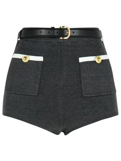 Self-portrait Ribbed Stretch Viscose Blend Shorts With Contrast Trim In Black