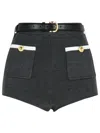 Self-portrait Ribbed Stretch Viscose Blend Shorts With Contrast Trim In Gray