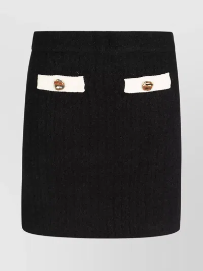 Self-portrait Ribbed Texture High-waisted Mini Length Skirt In Black