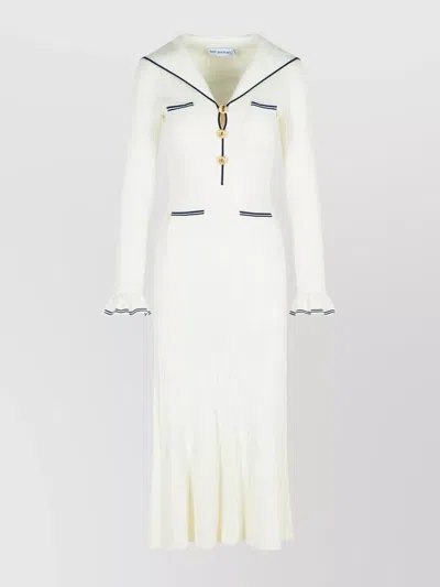 SELF-PORTRAIT RIBBED TEXTURE SAILOR COLLAR DRESS