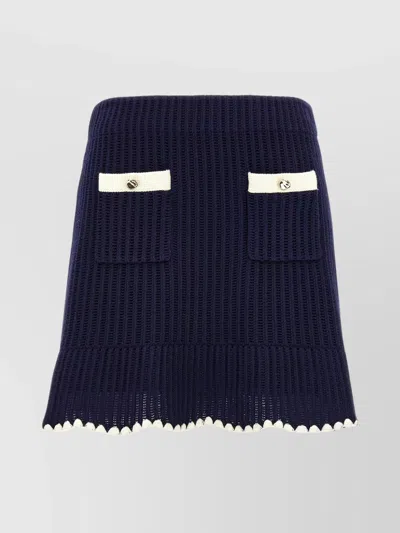 Self-portrait Navy Crochet Contrast Trim Mini Skirt Clothing In Blue