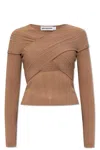Self-portrait Self Portrait Ribbed Top With Long Sleeves In Beige