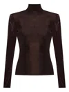 Self-portrait Ribbed Turtleneck Top In Burgundy