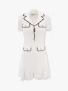Self-portrait White Mini Dress With Notched Collar And Contrasting Trim In Viscose Blend Stretch Woman In White