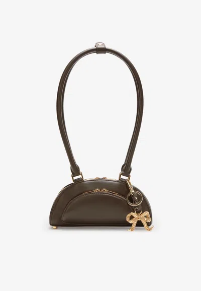 Self-portrait Ribbon Charm Leather Shoulder Bag In Brown