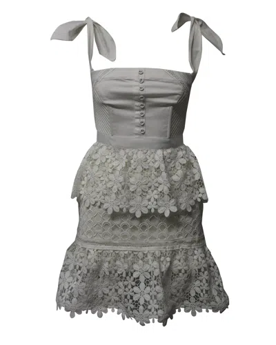 Self-portrait Self Portrait Ribbon Guipure Lace Tiered Mini Dress In White Polyester