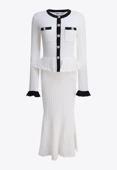 Self-portrait Robbed Knit Midi Dress In White