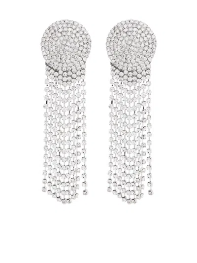 Self-portrait Round Crystal-embellished Earrings In Silver
