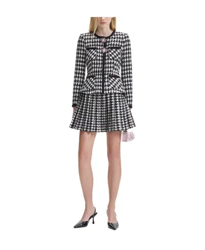 Self-portrait Round-neck Long-sleeved Jacket And Skirt Suit In Black