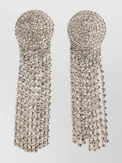 SELF-PORTRAIT ROUND STUD CHAIN FRINGE EARRINGS