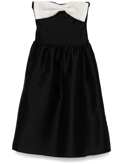 SELF-PORTRAIT BLACK TAFFETA CONTRAST BOW MIDI DRESS,RS25.049MB B BLACK