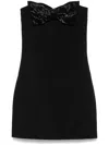 Self-portrait Black Sleeveless Mini Dress With Bandeau And Beaded Oversize Bow In Tech Fabric Woman In Black  