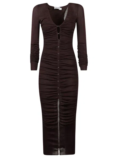 Self-portrait Ruched Brown Evening Dress With Deep V-neckline In Black