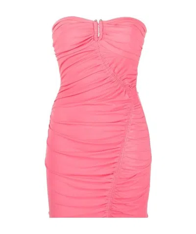 Self-portrait Ruched-detail Strapless Dress In Pink & Purple