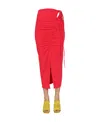 Self-portrait Gathered High Waist Midi Skirt In Fuchsia Pink Polyester In Red