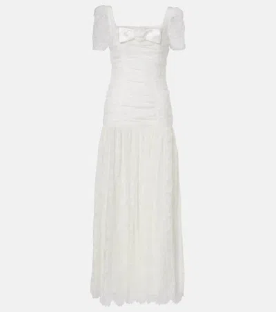 Self-portrait Ruched Lace And Tulle Maxi Dress