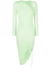 Self-portrait Ruched Mesh Midi Dress In Grün