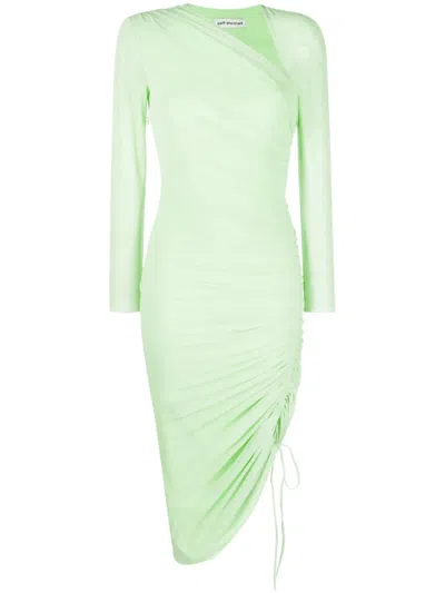 Self-portrait Ruched Mesh Midi Dress In Green