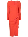 Self-portrait Ruched Midi Dress In Red