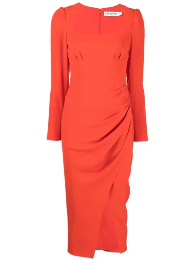 Self-portrait Ruched Midi Dress In Red