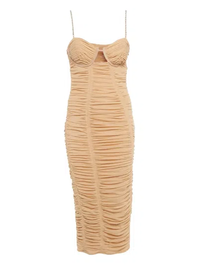 Pre-owned Self-portrait Ruched Strap Midi Dress In Neutral
