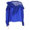 Self-portrait Ruffle Detail Blouse In Blue Polyester In Blue