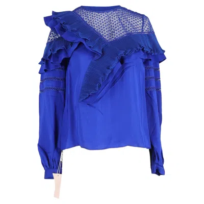 Self-portrait Ruffle Detail Blouse In Blue Polyester