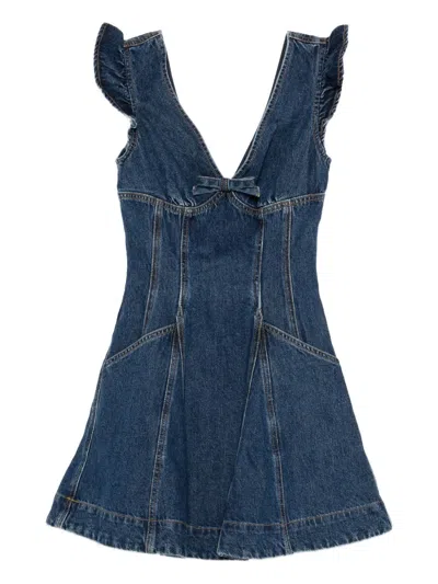 Self-portrait Ruffle-detail Denim Dress In Blue