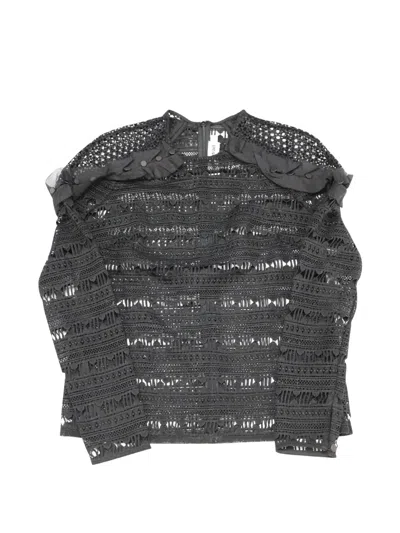 Pre-owned Self-portrait Ruffle-detail Long-sleeve Top In Black