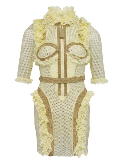 Self-portrait Ruffle-details Mini Dress In Yellow