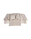 Self-portrait Ruffle Off Shoulder Poplin Top In Beige Cotton In Beige