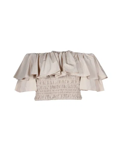 Self-portrait Ruffle Off Shoulder Poplin Top In Beige Cotton