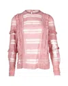 Self-portrait Ruffle Stripe And Grid Lace Top In Pink Polyester In Pink