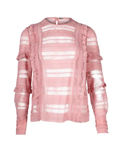 Self-portrait Ruffle Stripe And Grid Lace Top In Pink Polyester