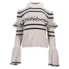 Self-portrait Ruffle-trimmed Ribbed-knit Sweater In Cream Cotton In White