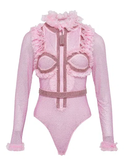 Self-portrait Ruffled Bodysuit In Multi