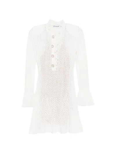 Self-portrait Ruffled Button Mini Dress In White