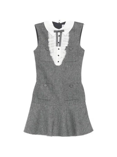Self-portrait Womens Grey Lace Bib Wool-blend Mini Dress In Gray
