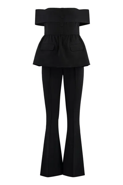 Self-portrait Ruffled Crepe Jumpsuit In Black