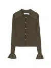 Self-portrait Oversized Collar Keyhole Button-front Shirt In Brown